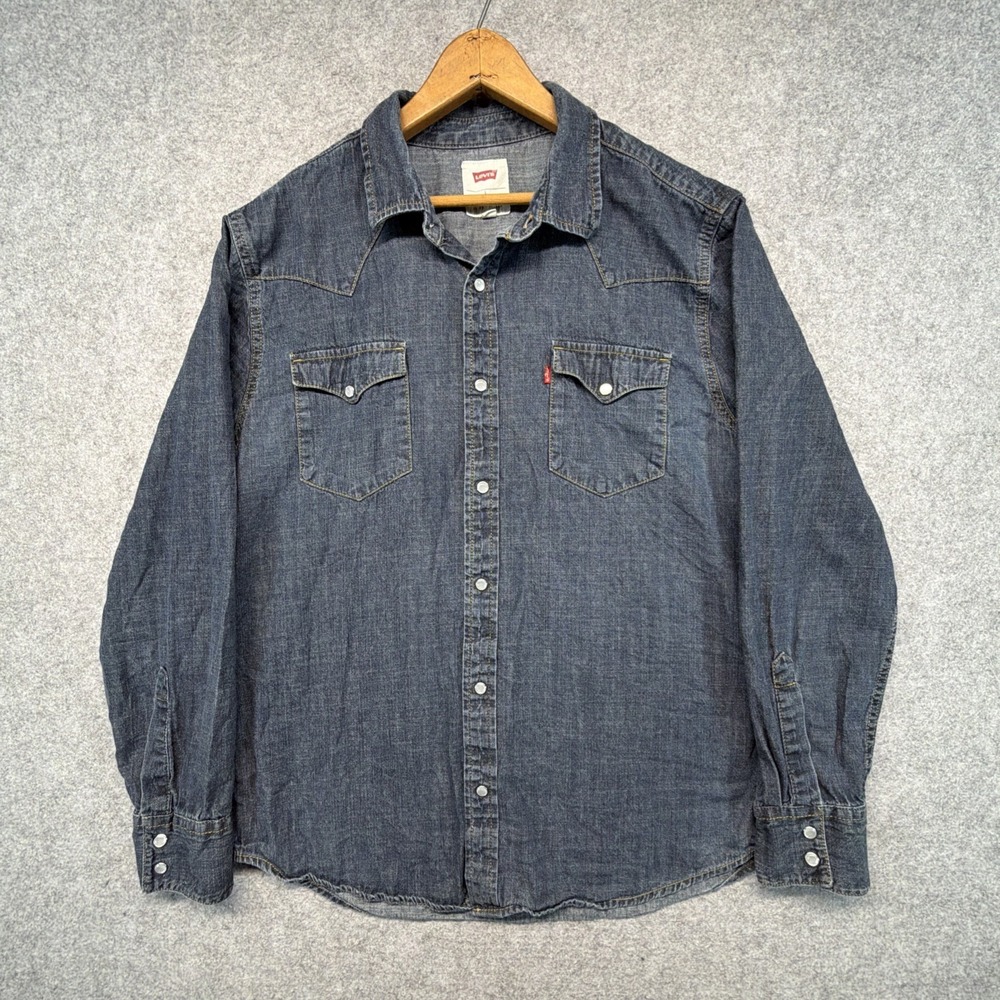 Levi's Western Denim Shirt Mens Blue Size Large Pearl Snap Button